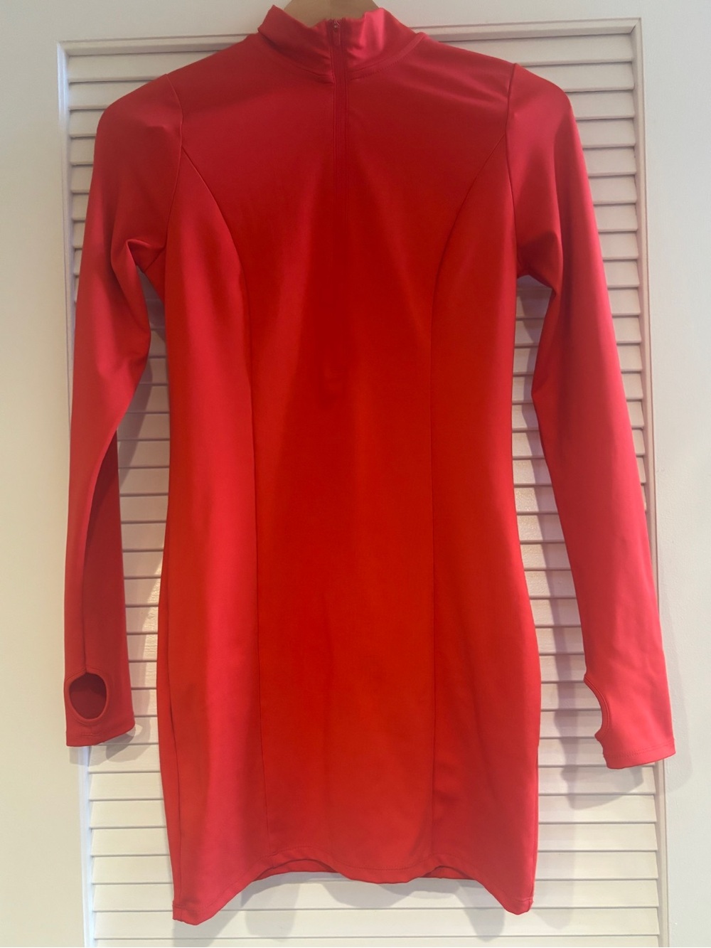 Garage Red Long-Sleeve Bodycon Dress with Zip Collar